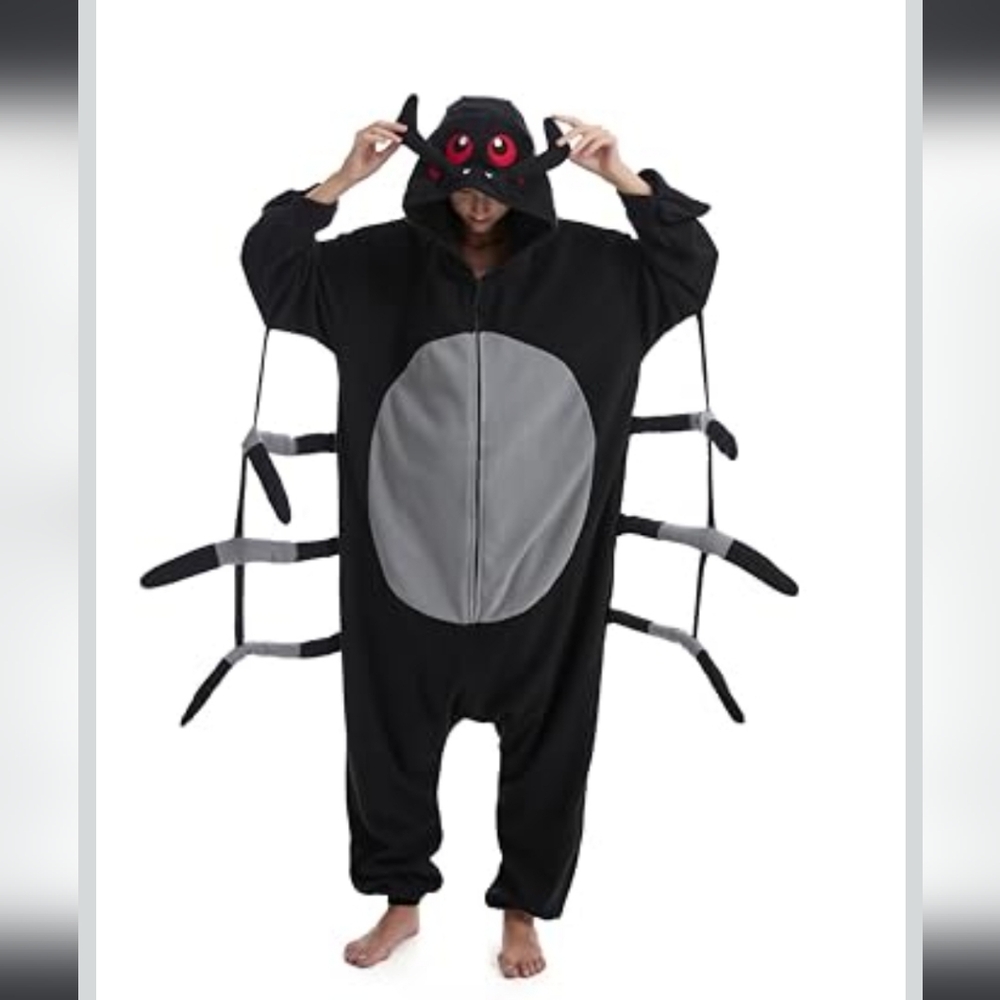 OGU' DEAL Adult Black Spider Costumes Onesie One Piece Jumpsuit Zip Up Halloween